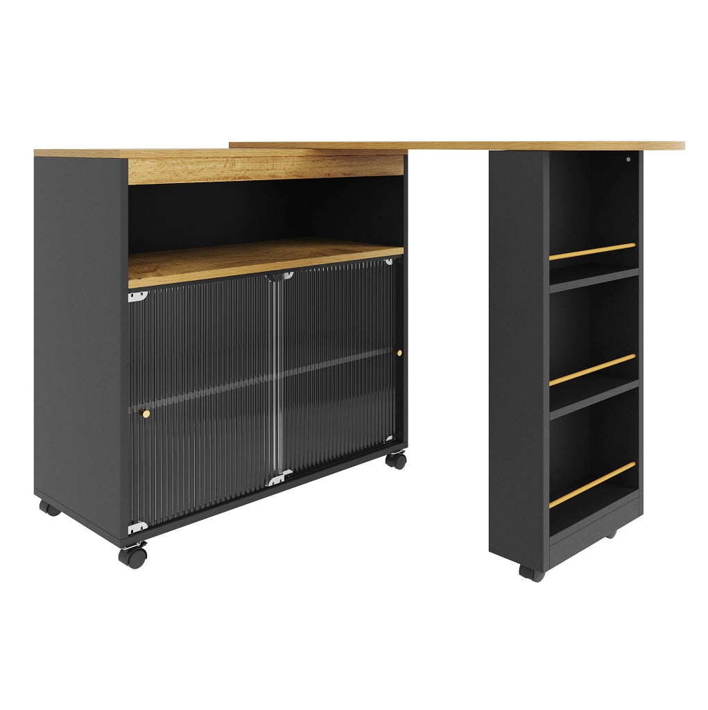 Tavolo bar 138-204x39x105 cm allungabile con contenitore e LED in MDF nero