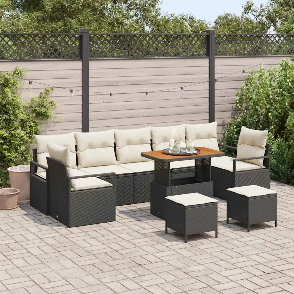 Set Divano da Giardino con cuscino 10 pcs Nero polyrattan