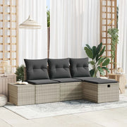 Set Divano da Giardino 4 pcs Grigio chiaro Poly Rattan
