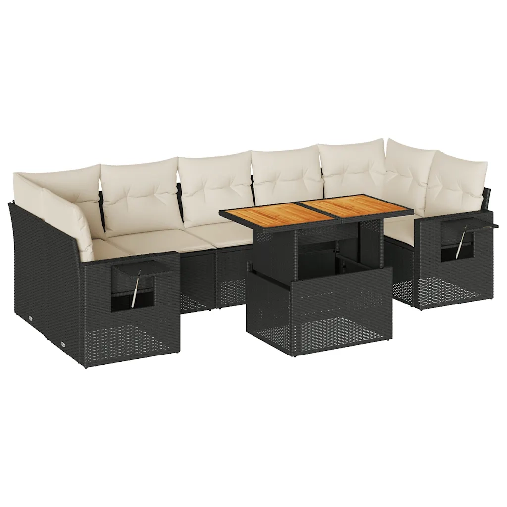 Set Divani da Giardino con Cuscini 8 pz Nero in Polyrattan 3327122
