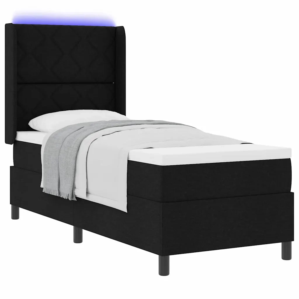 Letto a Sorgente LED con materasso Nero 80 x 200 cm Tessuto