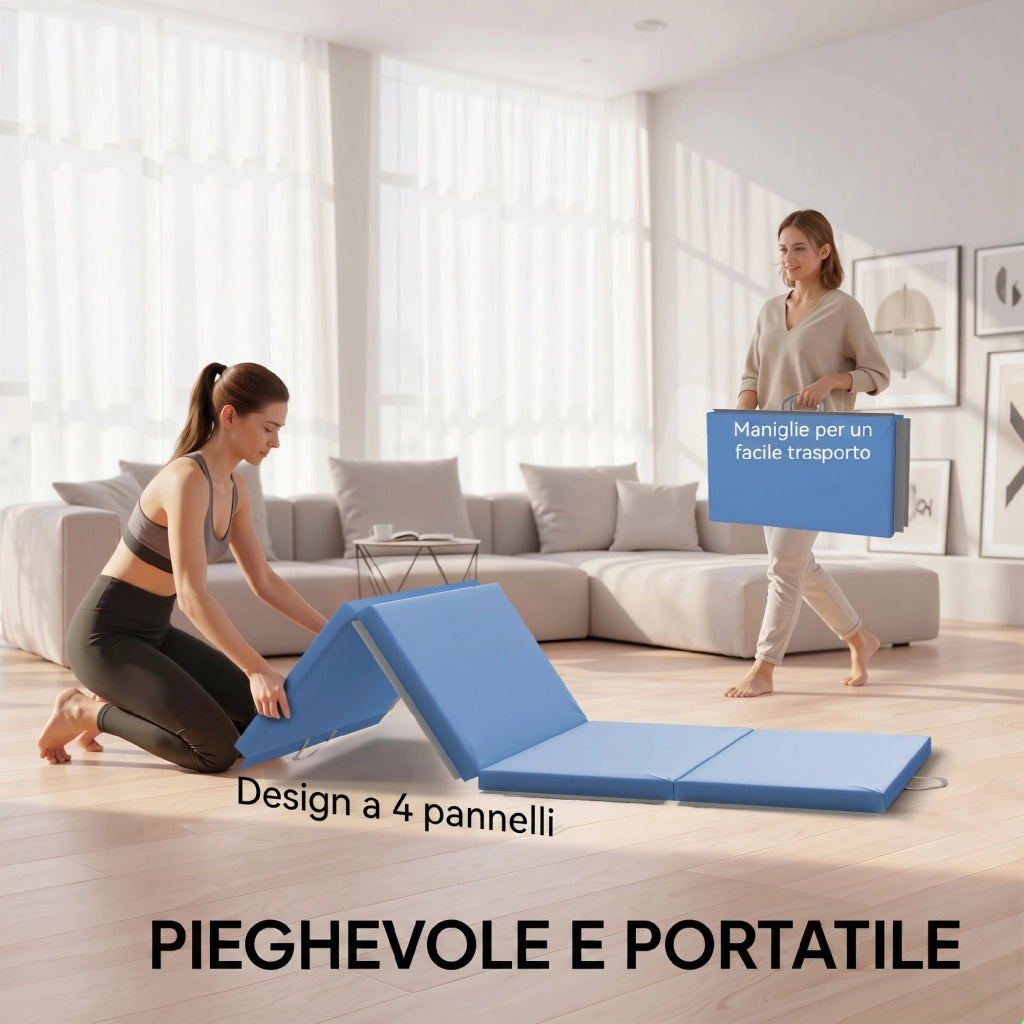 Tappetino da Ginnastica Pieghevole 180x80x5 cm Materassino Fitness Spesso 5 cm e Antiscivolo in Schiuma EPE Azzurro