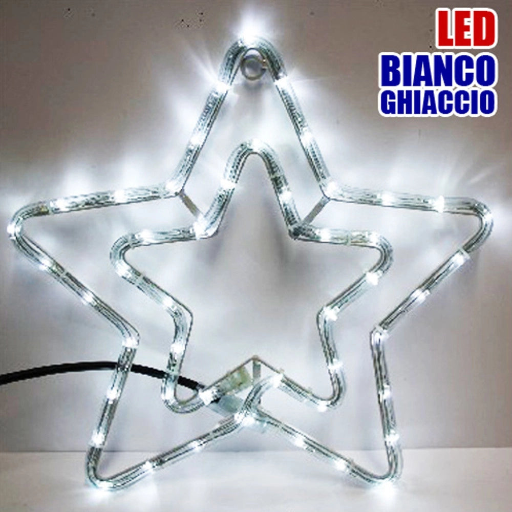 Trade Shop - Doppia Stella Natalizia Luminosa 50 Led Colore Bianco Freddo Uso Interno/esterno -