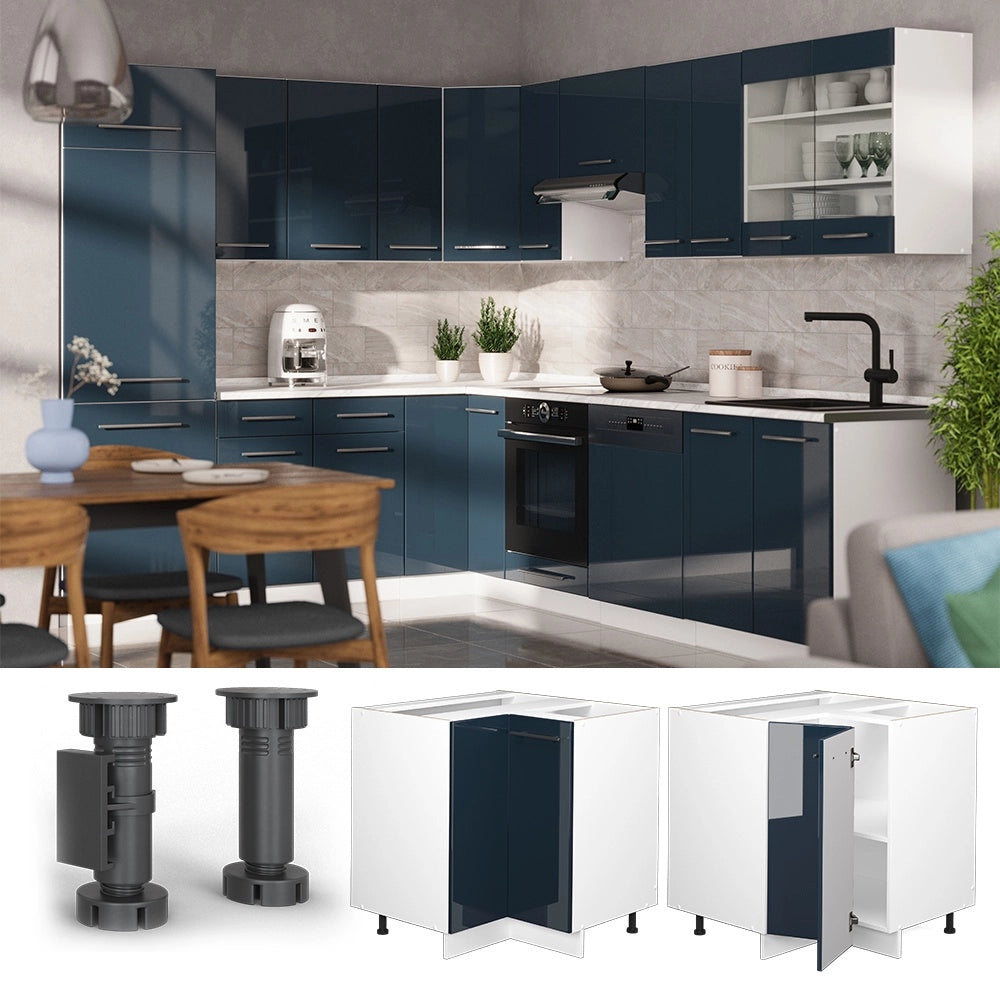 Mobile ad angolo cucina Fame-Line Blu scuro lucido/Bianco 80.5 cm, PL Rovere Vicco