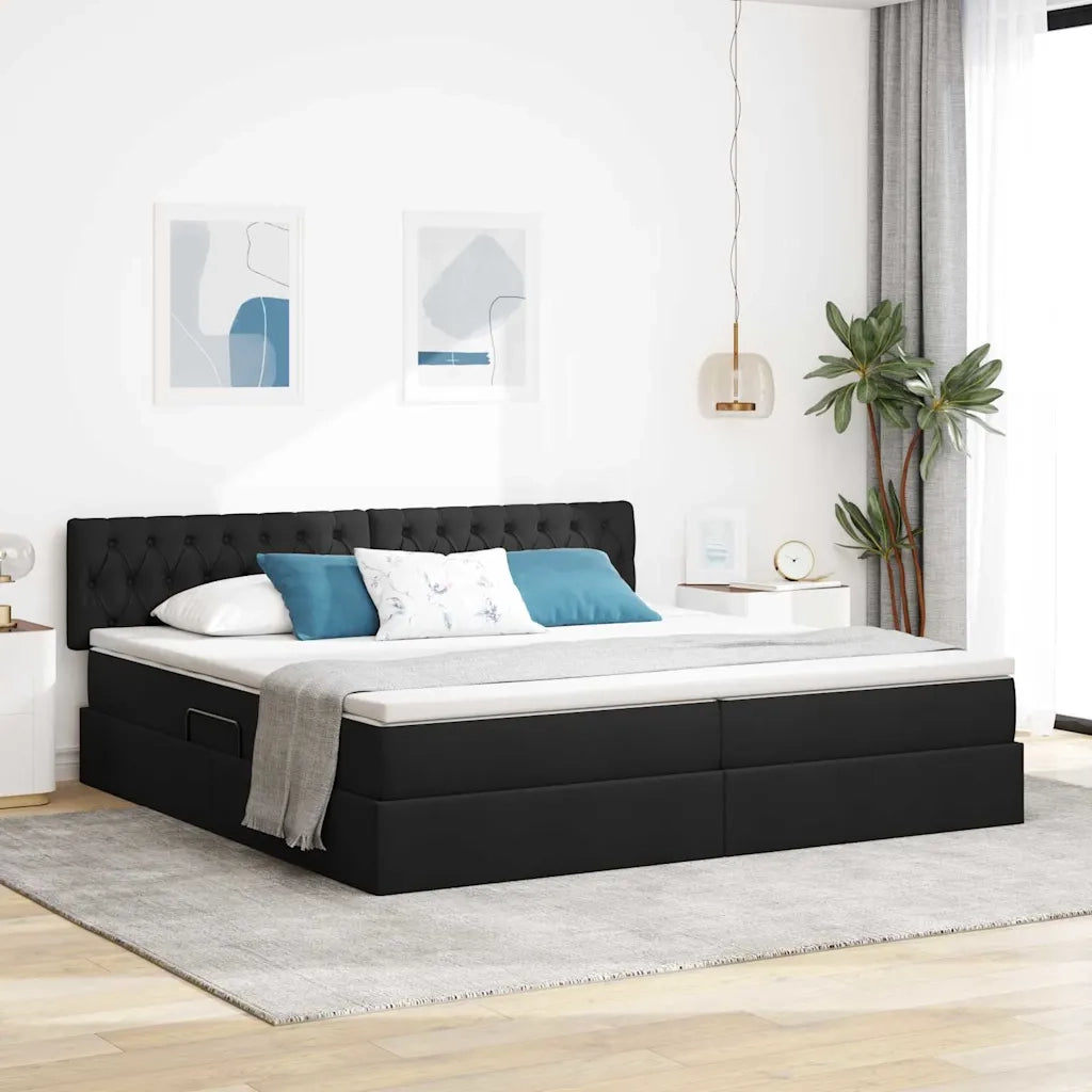 Letto con contenitore e LED con led Nero 200 x 200 cm Tessuto 3371231