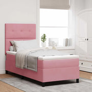 Letto a Sorgente LED con materasso Rosa 100 x 200 cm Tessuto