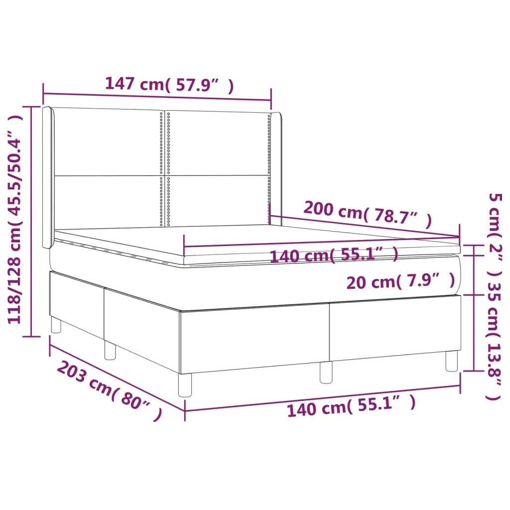 Letto a Molle con Materasso e LED Blu 140x200 cm in Tessuto 3138803