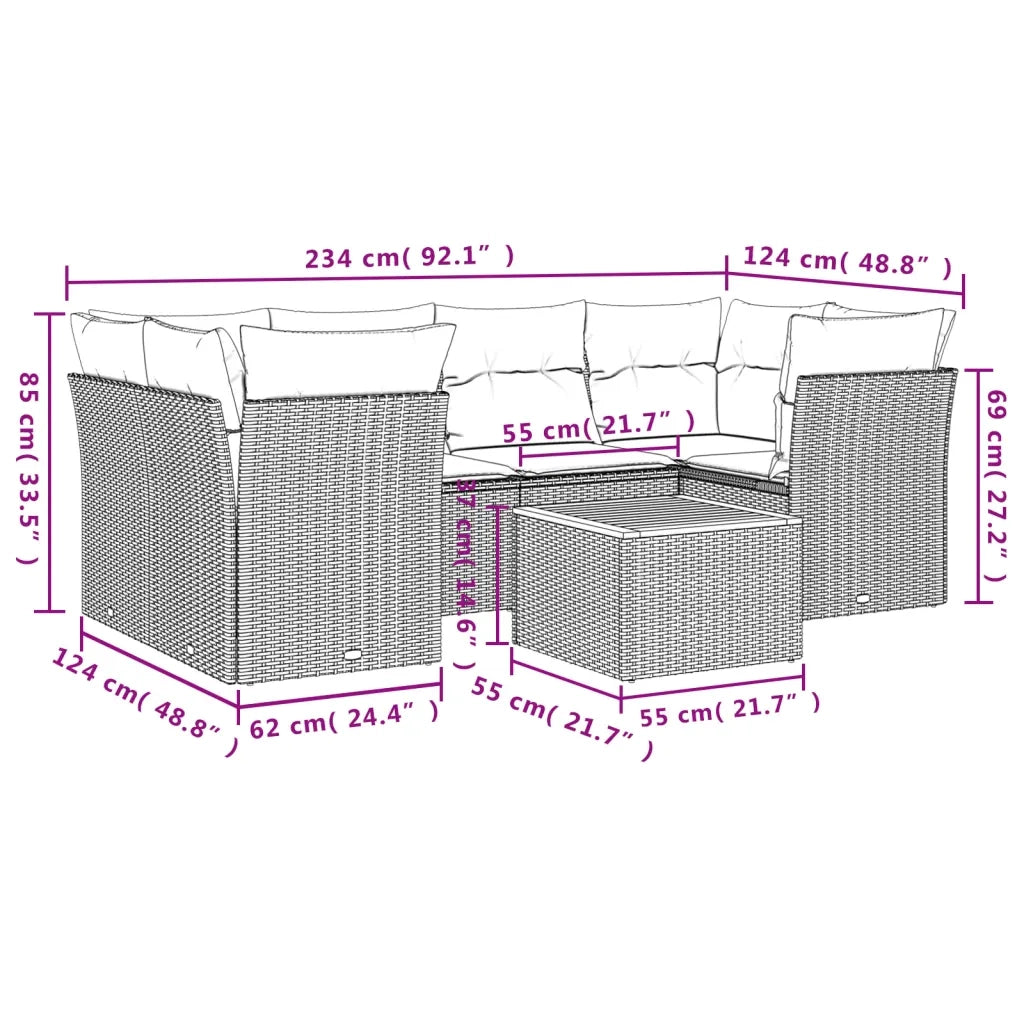 Set Divani da Giardino con Cuscini 7pz Nero Polyrattan 3255824