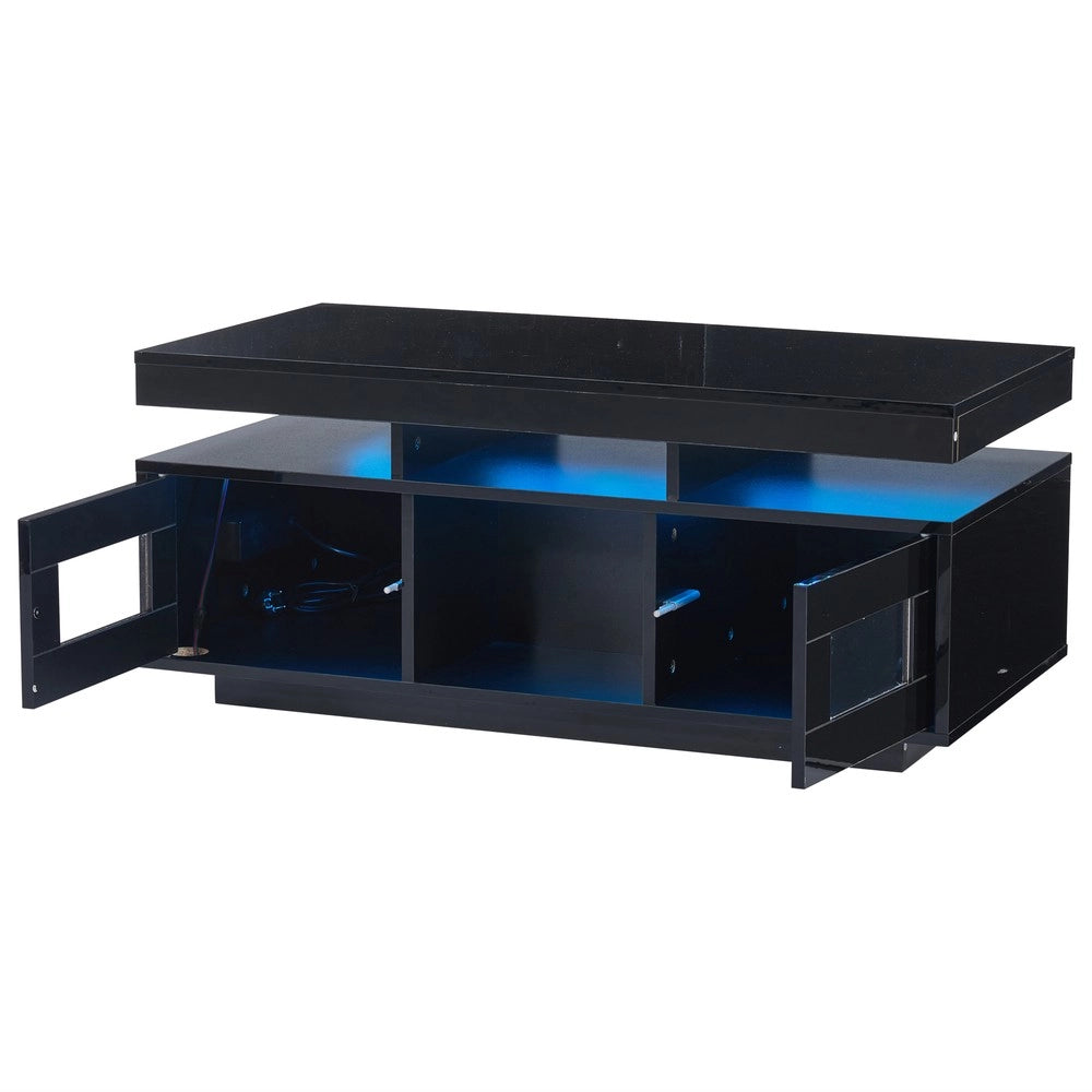 Tavolino da Caff¨¨ con LED e Vano ¨C MINIMAL ¨C Nero Lucido 100x50x43