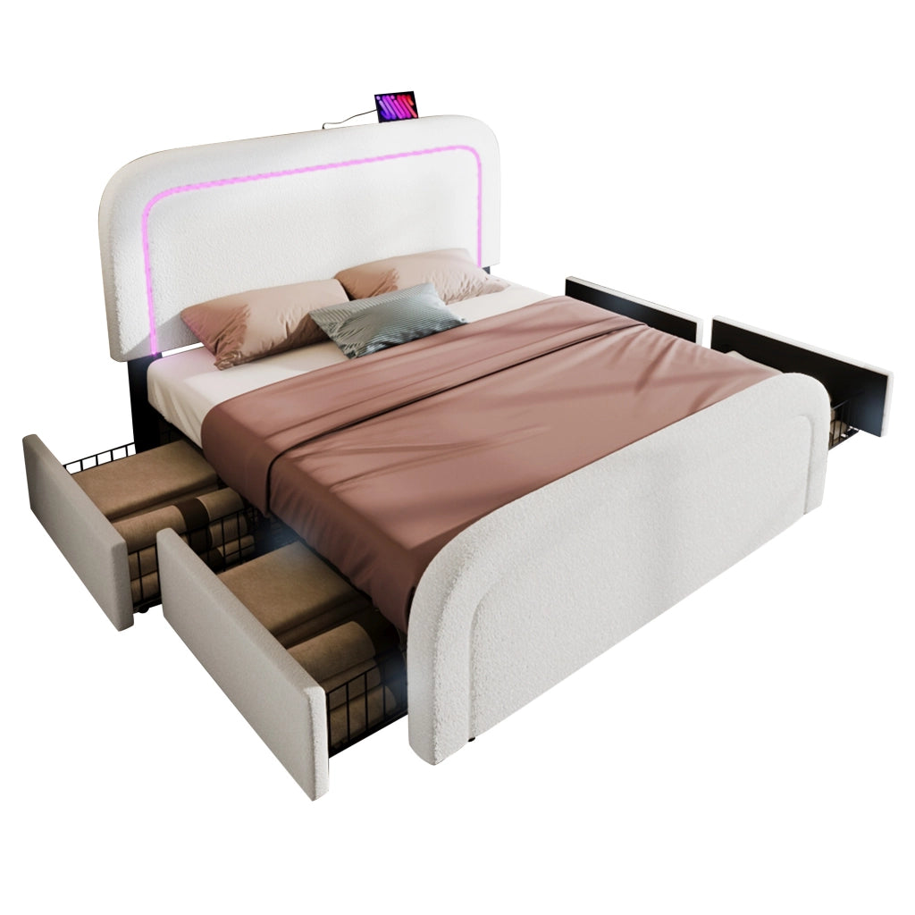 letto imbottito sherpa bianco 140x200 cm