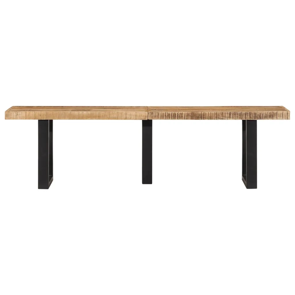 Panca-Sgabello 160 cm in Legno Massello di Mango Grezzo e Acciaio