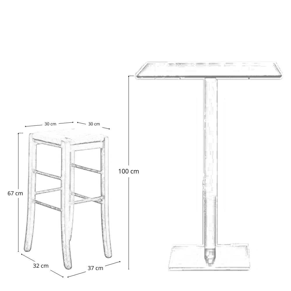 Sgabello h 67 cm in legno noce scuro seduta quadrata in paglia gambe a sciabola