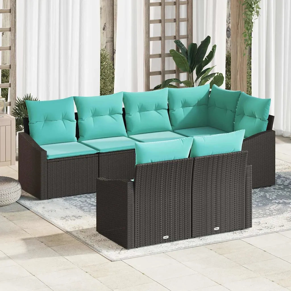 Set di divani con cuscino 7 pcs Nero polyrattan 3346766