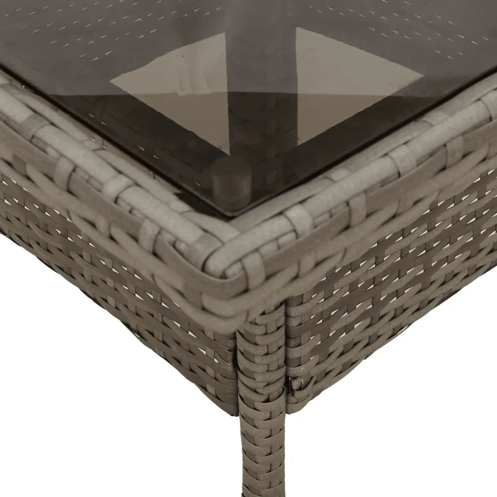Tavolo da Giardino | Tavolino da esterno Piano in Vetro Grigio 80x80x75 cm Polyrattan