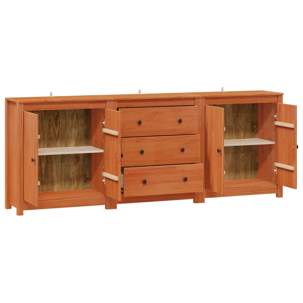 Credenza 3 pcs Marrone Cera Legno di pino massiccio 3424977
