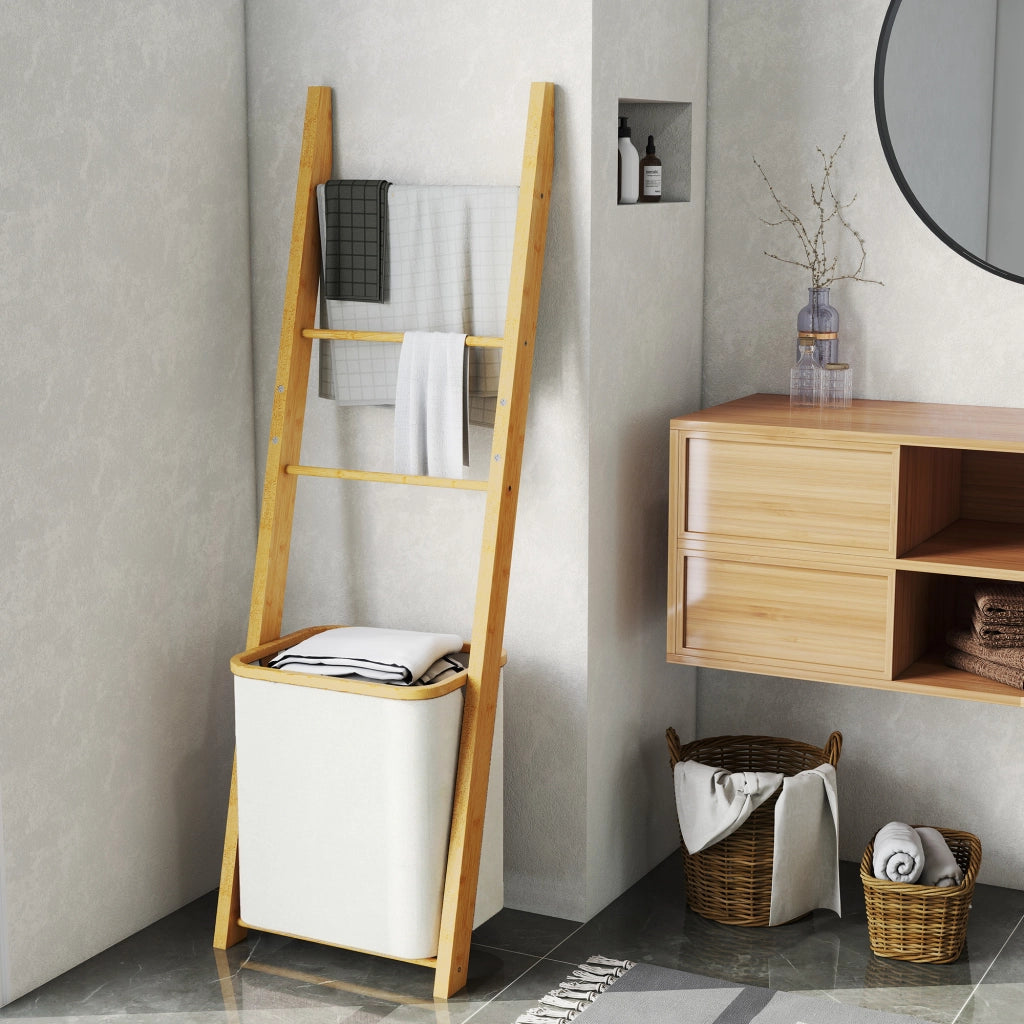 Mobile da Bagno con Cestino ¨C Zephmum ¨C Bamb¨´ 43x35x133 cm Bianco
