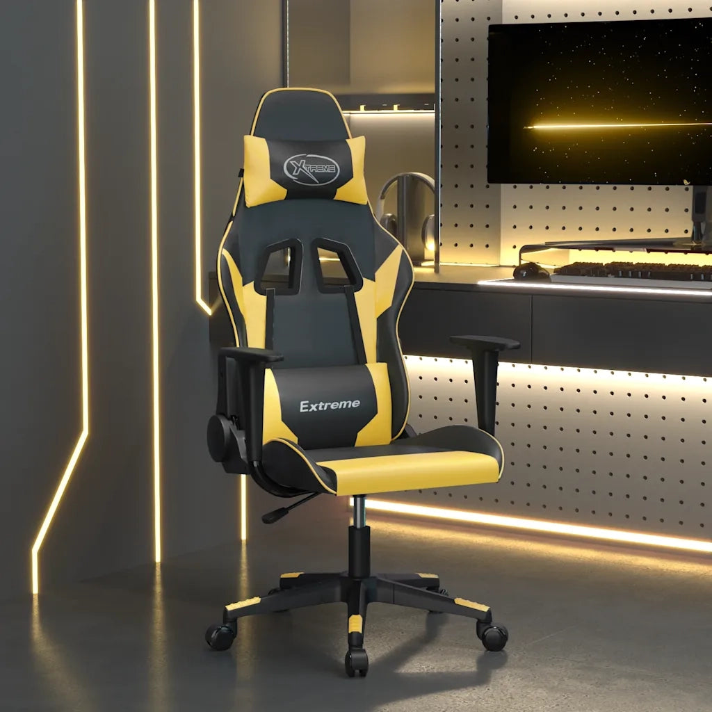 Sedia da Gaming | Sedia da e-sports Massaggiante Nero e Oro in Similpelle
