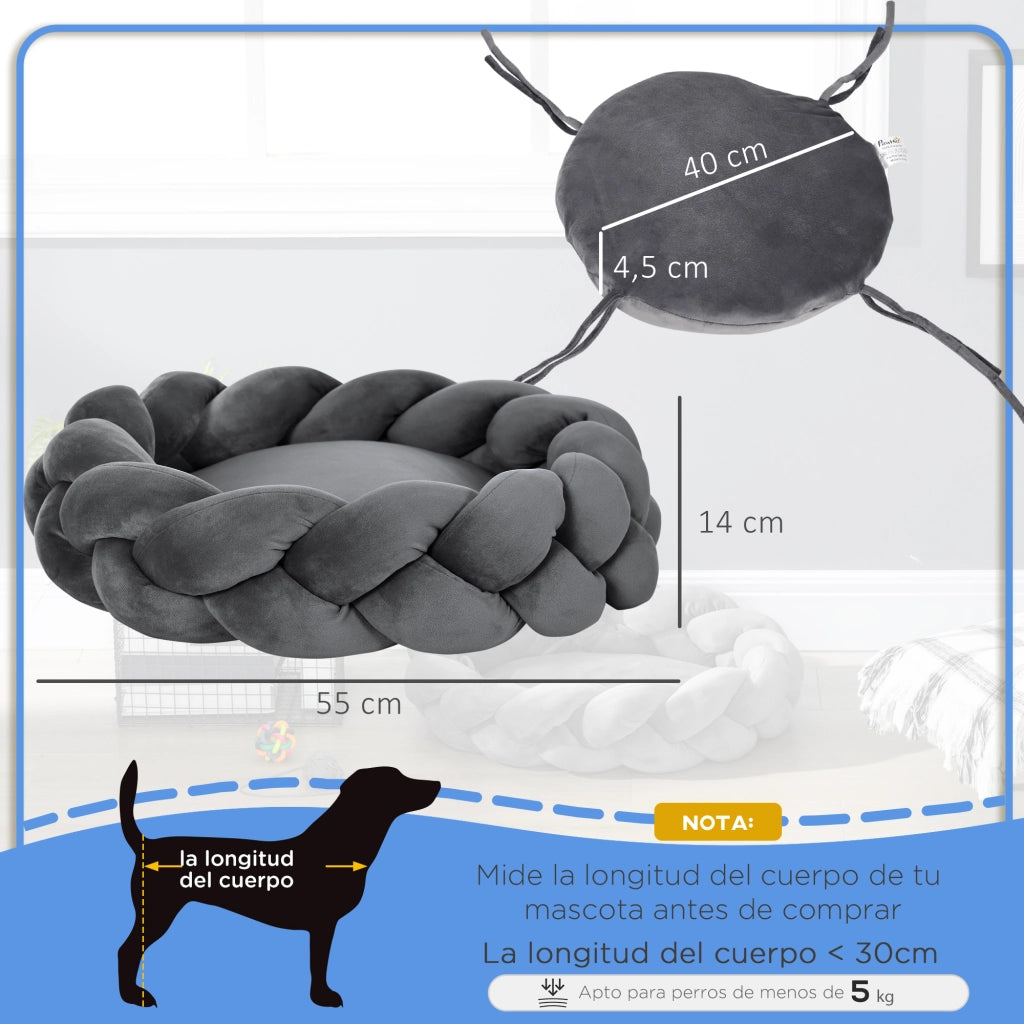 Letto per Cane Piccolo Lavabile con Cuscino e Corda in Cotone ¨C zephmum ¨C Grigio 55x55x14 cm
