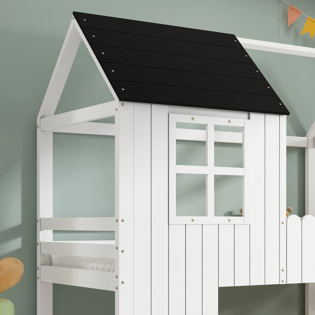 LETTO a soppalco per bambini 90x200 cm bianco e nero in pino e MDF
