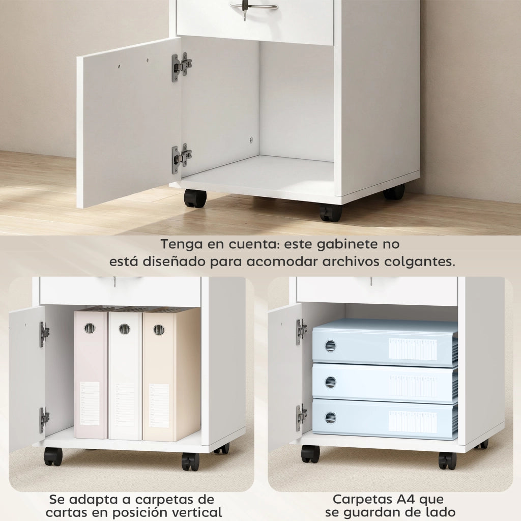 Cassettiera per Ufficio con Ante e Cassetti ¨C Minimal ¨C Bianco 40x35x60 cm