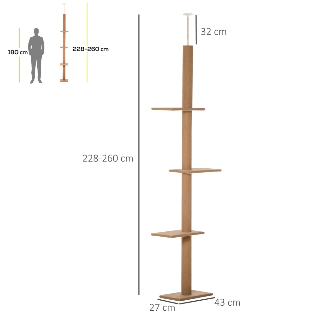 Tiragraffi per gatti con palo regolabile ¨C zephmum ¨C marrone 43x27x228-260 cm
