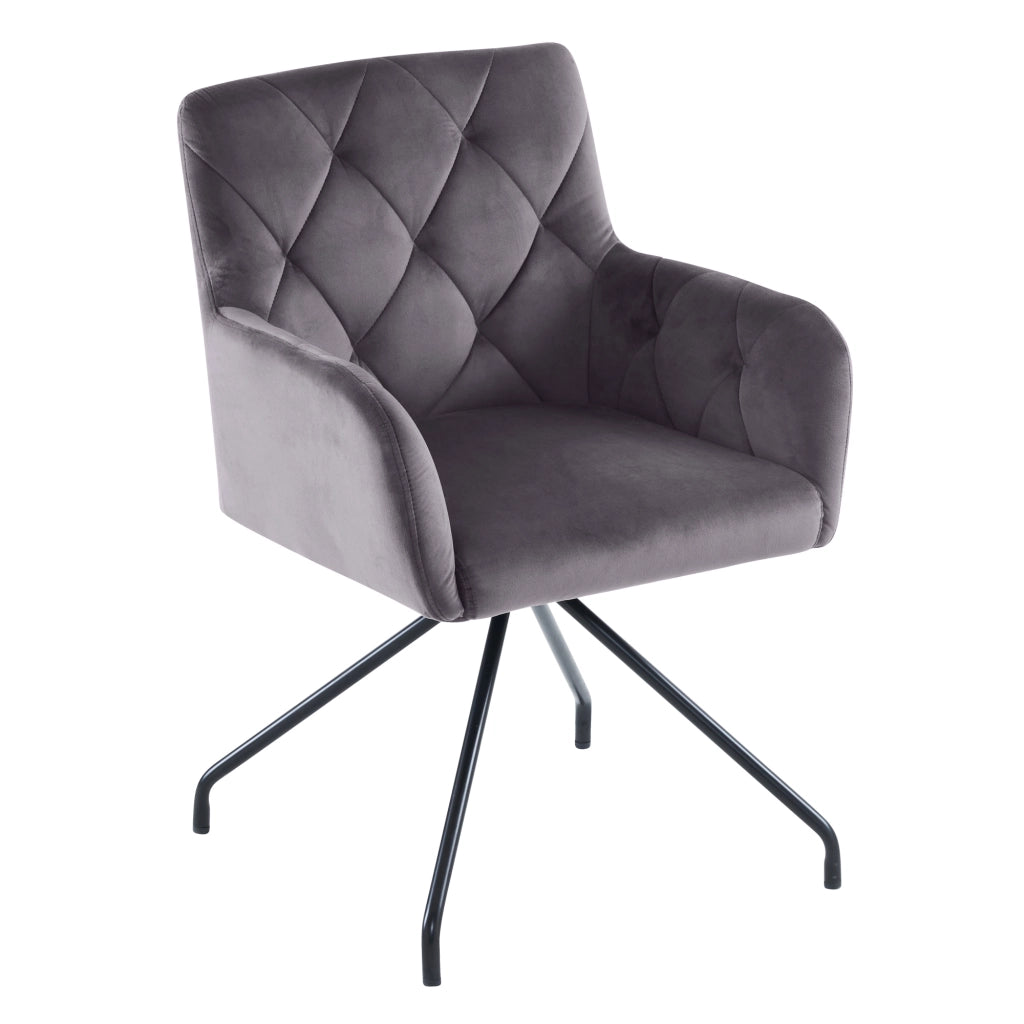 Set di 4 sedie da pranzo con braccioli e schienale ergonomico in velluto grigio scuro
