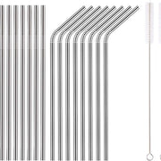 Set di Rietti in Acciaio Inossidabile da 18 pezzi - Set di Rietti Reutilizzabili da 8,5'' (8 Diritti/8 Curvi) con Borsa Portatile e 2 Spazzole di Pulizia