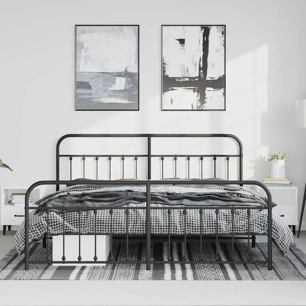 Giroletto con Testiera e Pediera-Struttura Letto Metallo Nero 183x213 cm 368714