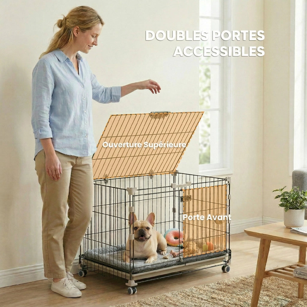 Gabbia per Cani con Ruote e Vassoio Rimovibile ¨C Xylo ¨C 60,5x45,5x54,5cm Nero