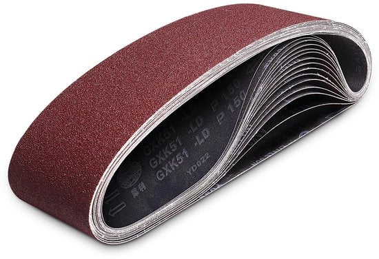 Set di strisce abrasive 15 pezzi - 100 x 915 mm - Grana 80/120/150/240/320 - Set per macchina abrasiva a nastro - Set di carta abrasiva - Adatto per uso stazionario