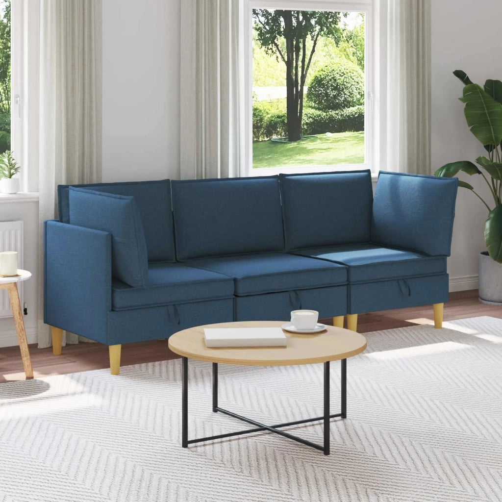 Set di mobili per il soggiorno con cuscino 3 pcs Blu Tessuto 3413713