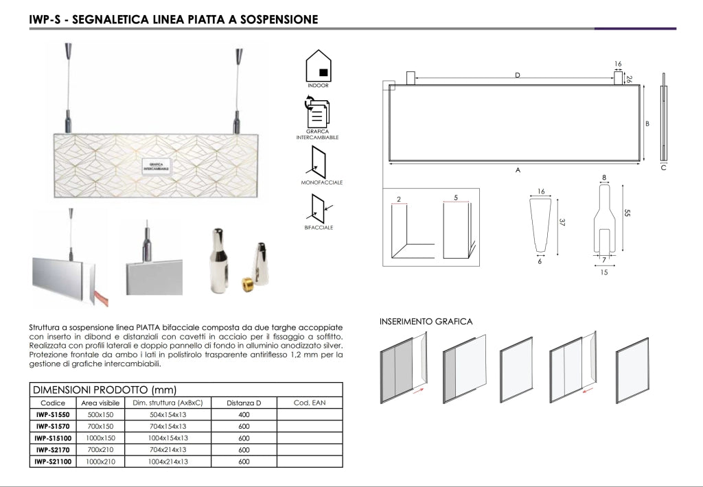 Targa piatta sospesa bifacciale - 15 x 50