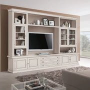 Parete attrezzata in legno shabby avorio anticato 286x50x227 - Mobili 2G