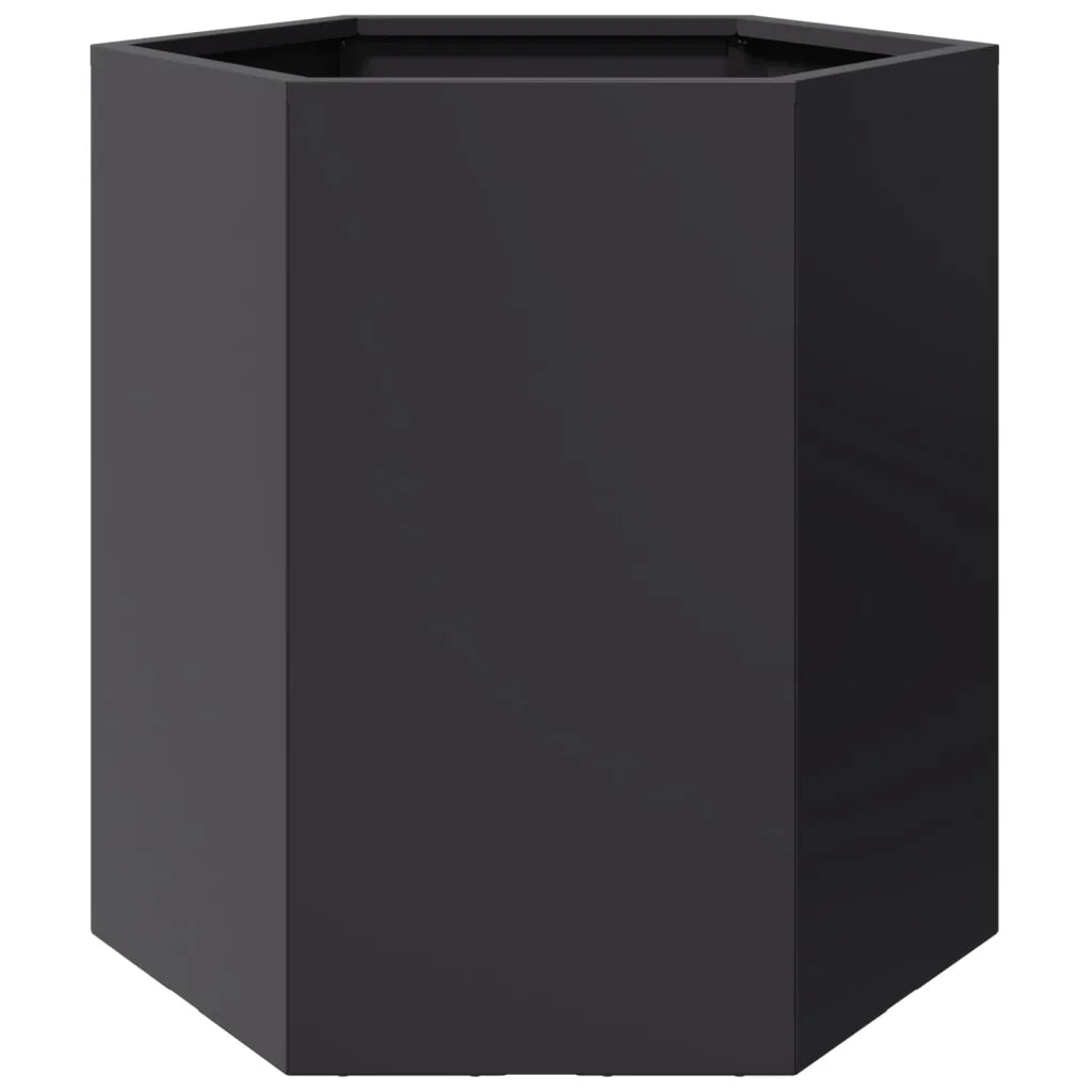 Fioriera da Giardino-Vaso da Esterno-Contenitore per Piante Nera Esagono 46x40x45 cm in Acciaio