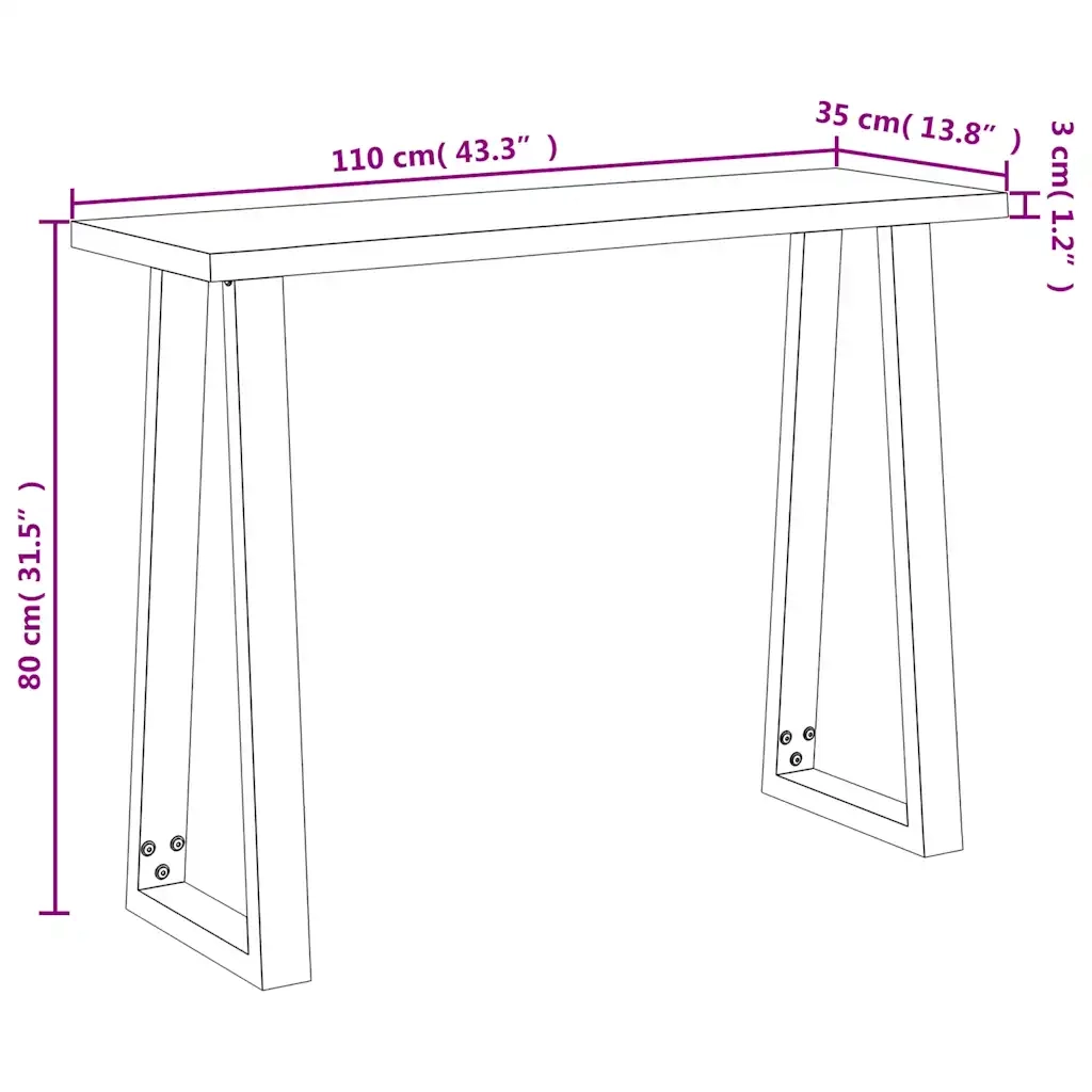 Tavolo Consolle Bordi Vivi 110x35x80 cm Legno Massello Acacia 353296