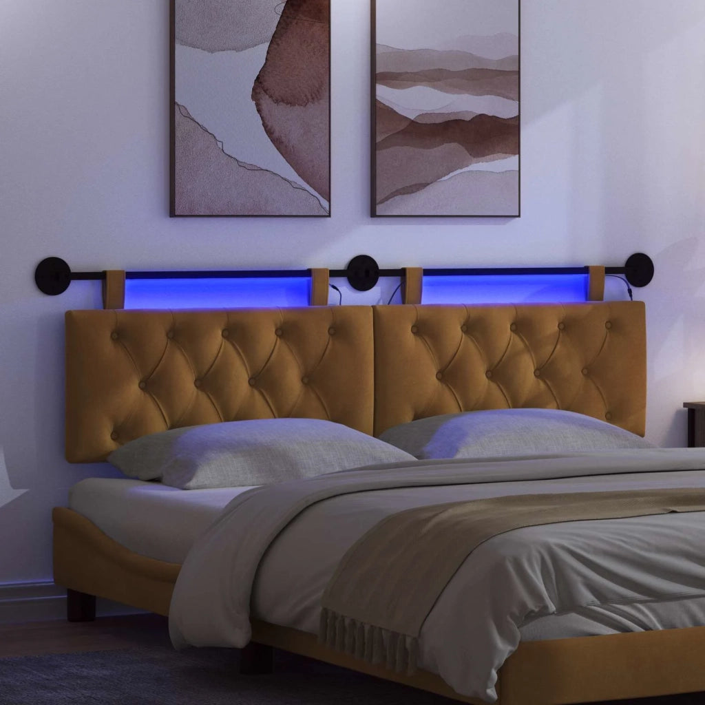 Testiera sospesa Con luce LED Marrone Velluto 3424701