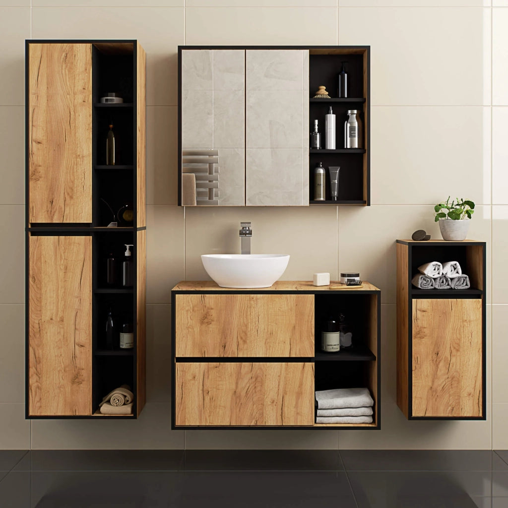 Colonna bagno sospesa VAMI Rovere Craft, Nero 50 cm 2 ante 50x30x170 cm