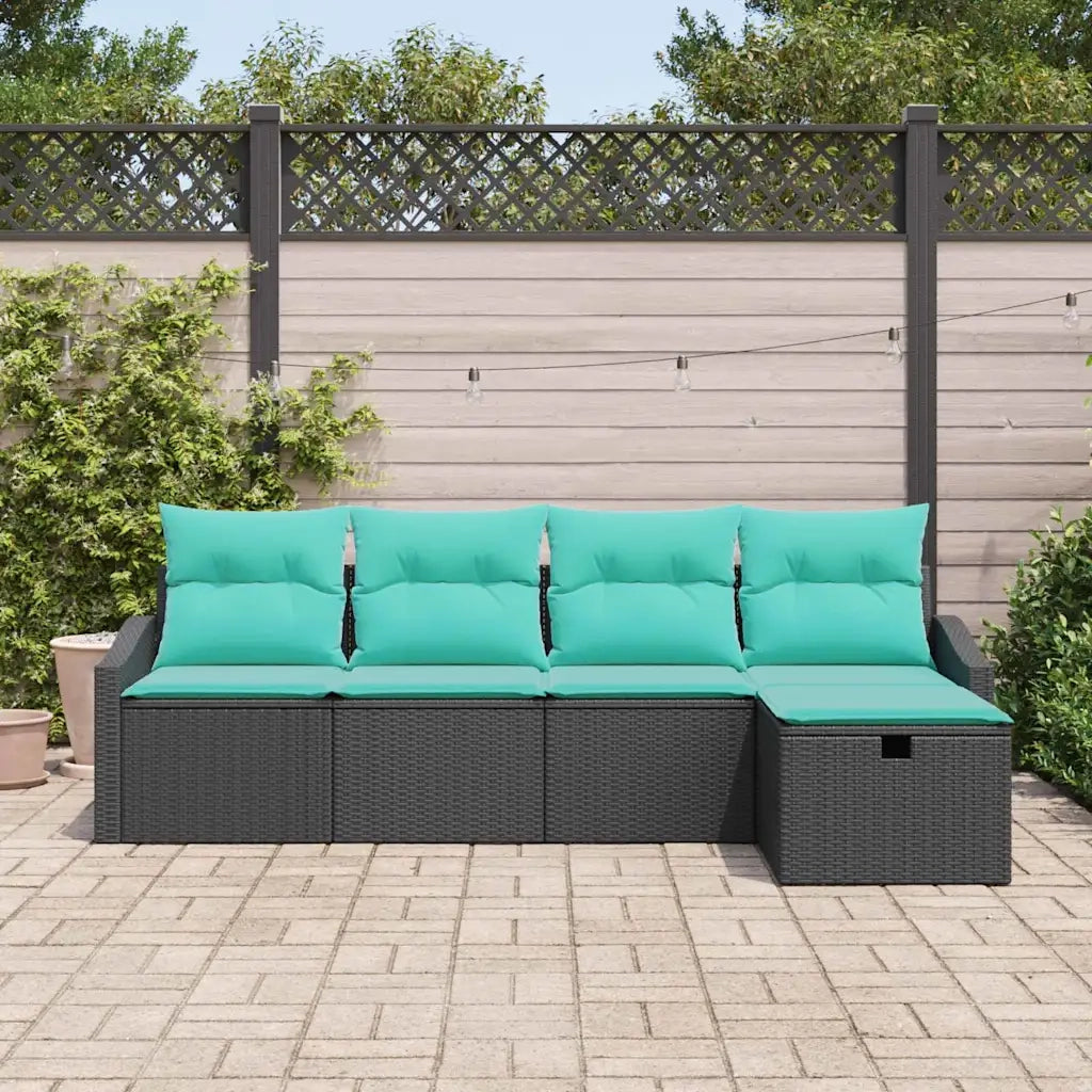 Set di divani con cuscino con archiviazione Nero polyrattan 3359265