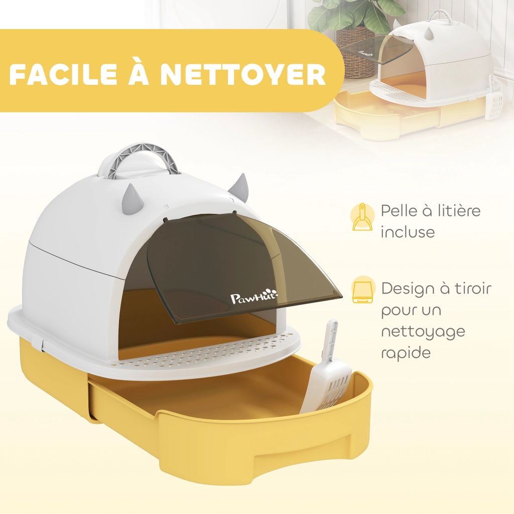 Lettiera per Gatti con Coperchio ¨C Xylo ¨C Porta Traslucida Manico 40,5x52x39cm Giallo