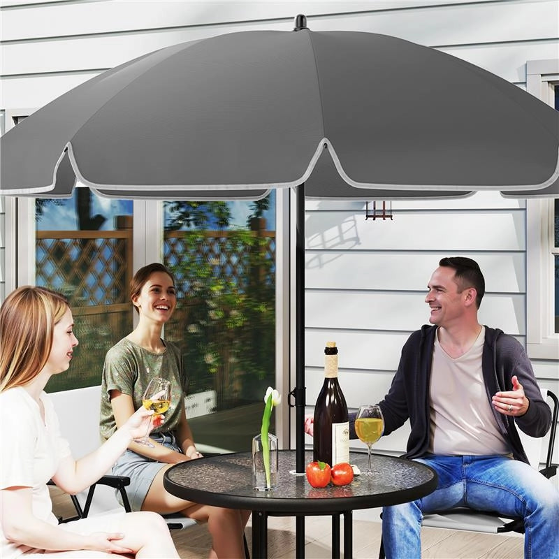 SET DA GIARDINO 6 PEZZI IN ACCIAIO CON 4 SEDIE PIEGHEVOLI OMBRELLONE E TAVOLO ROTONDO CREMA GRIGIO E NERO