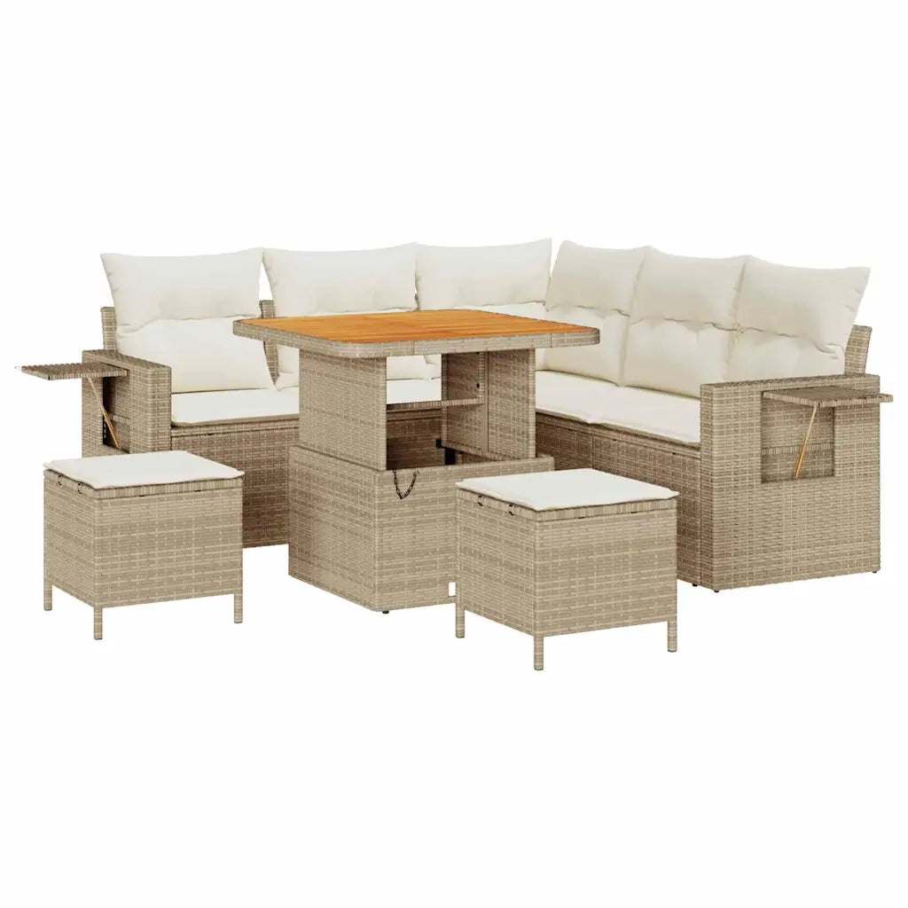 Set Divano da Giardino 9 pcs Beige e Crema polyrattan