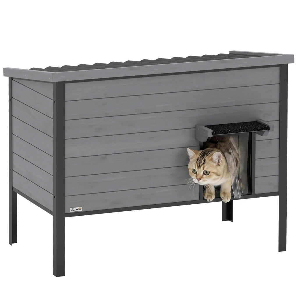 Cuccia per Gatti da Esterno ¨C Xylo ¨C Impermeabile con Tetto Apribile 85x55x70cm Grigio Chiaro