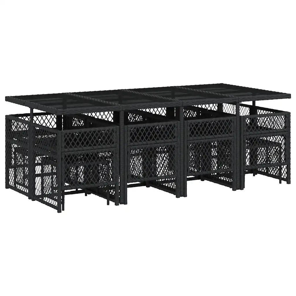 Set da Pranzo da Giardino 13pz con Cuscini Nero in Polyrattan 3210799