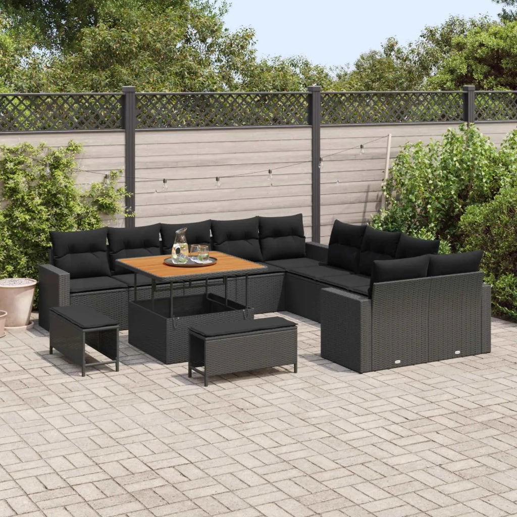Set Divano da Giardino 13 pcs Nero polyrattan