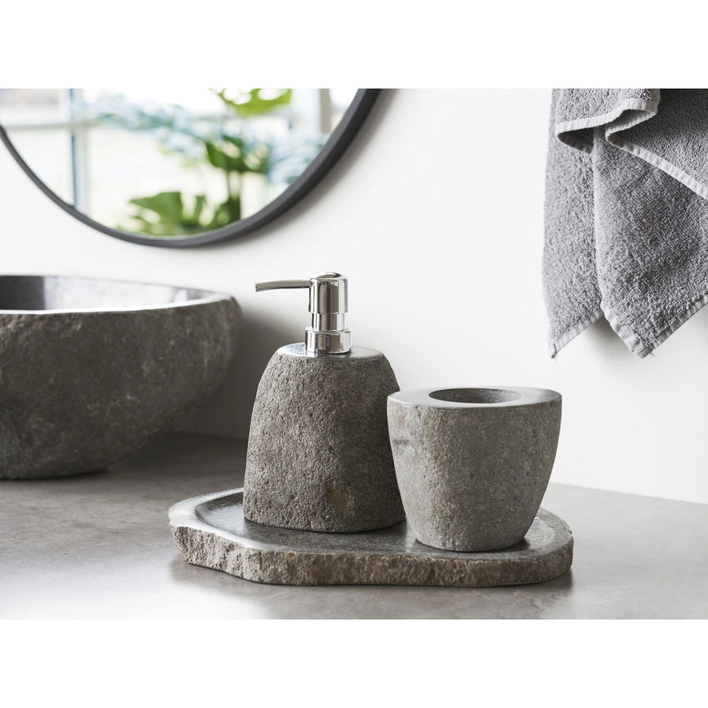 Vassoio da bagno Gara in pietra riverstone naturale 30x25 cm