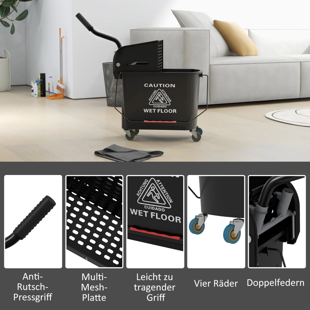 Secchio per mocio 20L con strizzatore e ruote ¨C Xylo ¨C plastica nero