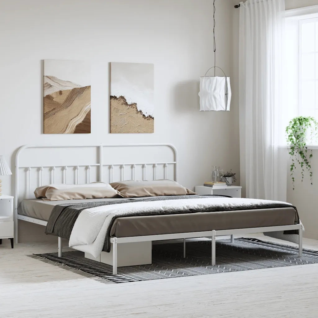Letto matrimoniale | Letto per adulti | Giroletto con Testiera Metallo Bianco 183x213 cm