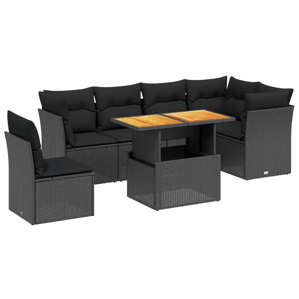 Set Divani da Giardino con Cuscini 7pz Nero Polyrattan 3270852