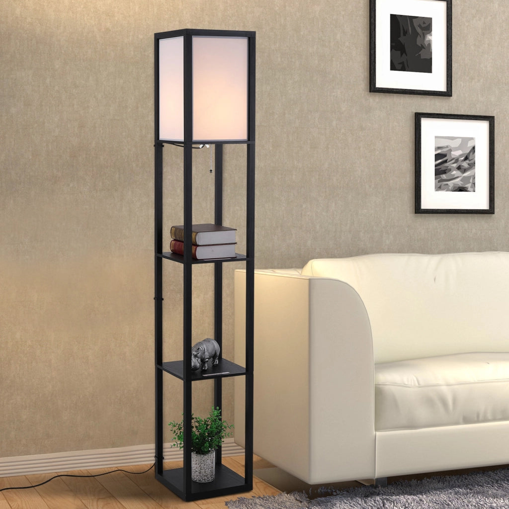 Lampada a Terra con Mensole ¨C Zephmum ¨C Nero e Bianco 26x26x160 cm