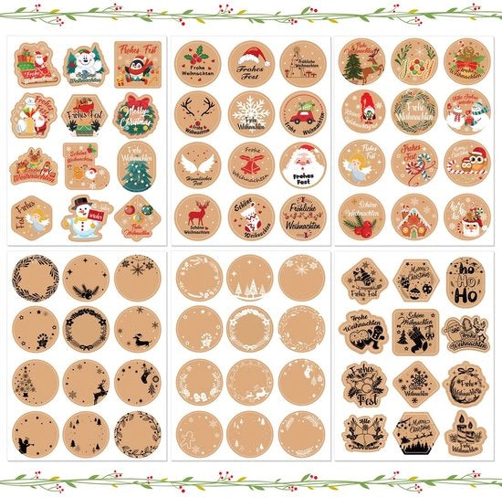 Sticker di Natale 216 pezzi - Autoadesivi - Etichette di regalo - Decorazioni - Carta di alta qualità - Dimensioni 19 x 14,5 cm - Etichette di regalo autoadesive